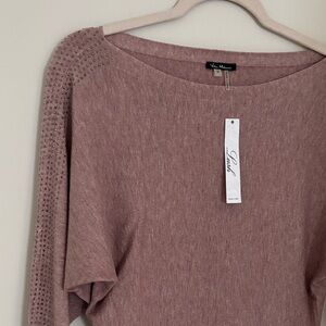 Milano Women's Dusty Rose Sweater with rhinestones on sleeve.  Great for holiday